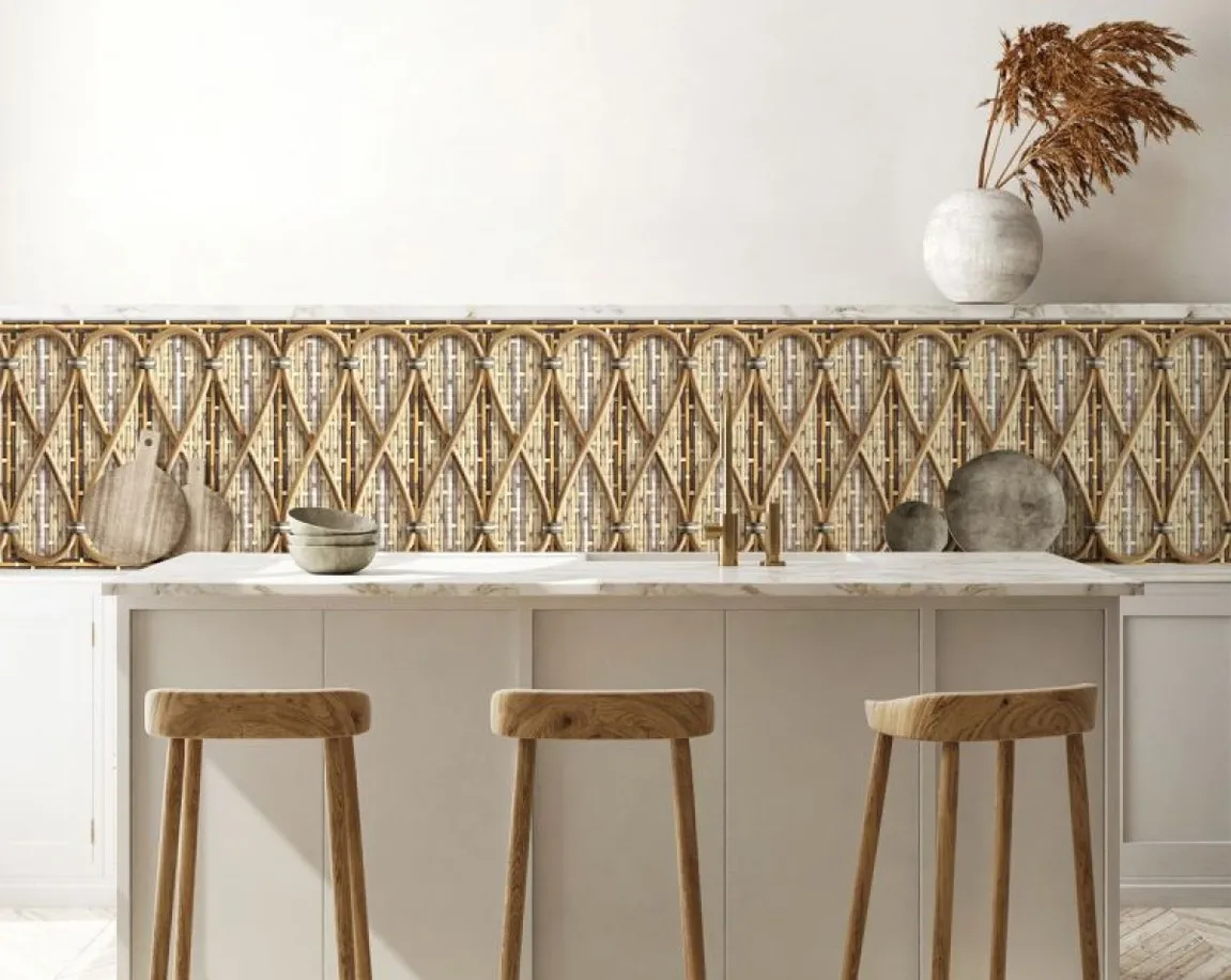 rattan weave wallpaper on dining room